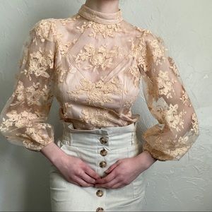 Embroidered Mesh Couture Blouse